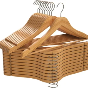 10 x Wooden Clothes Hangers 44.5 x 23cm Hangers 360 Degree Rotation Pine Wood